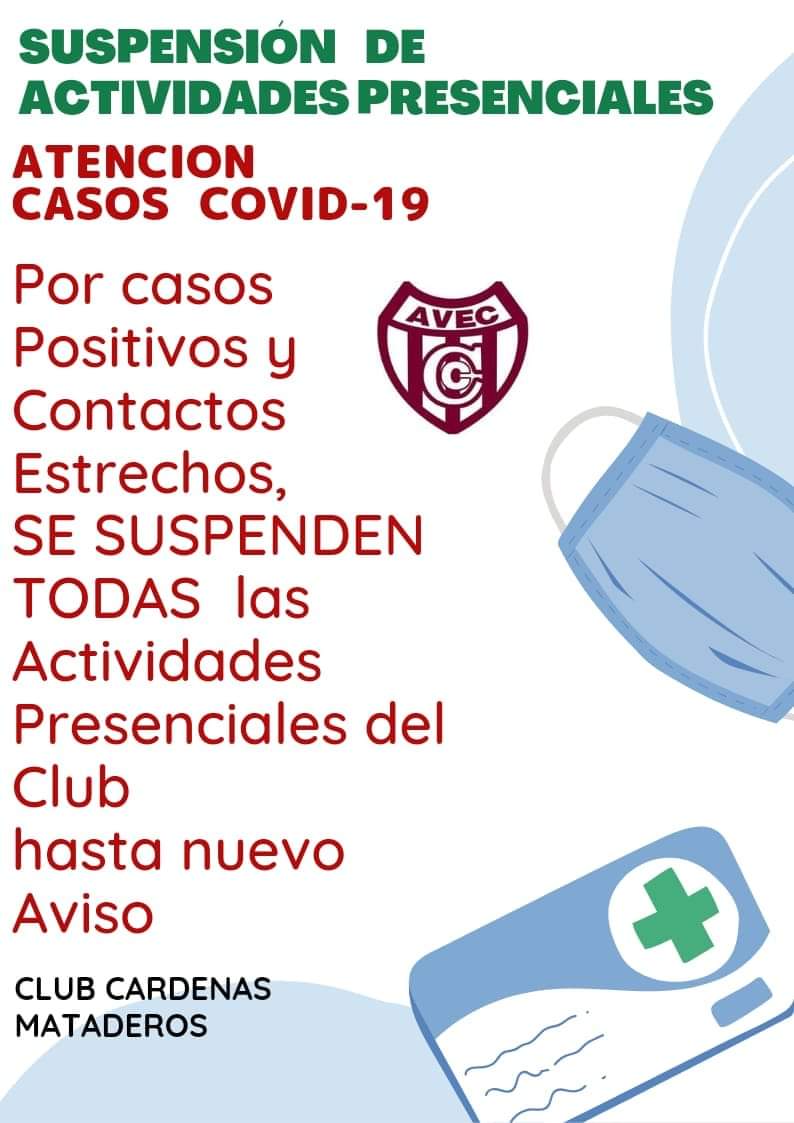 CardenasMatade1's tweet photo. 🔴  Por Casos Positivos y Contactos Estrechos 

🚫  SE SUSPENDEN TODAS 
LAS ACTIVIDADES  PRESENCIALES 
del CLUB  hasta Nuevo Aviso 

CUIDEMOSNOS 😷
#quedateencasa

CLUB CARDENAS MATADEROS 🇦🇹 https://t.co/fDAInPkWIg