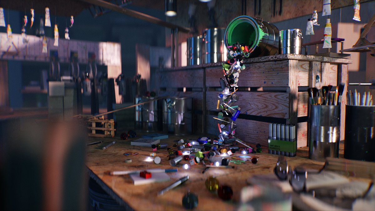 EANIIX_yt's tweet photo. FLUID ART 🎨 The "paint" spilling from the paint bucket is made of many items which represents the many different facets of art.
I had a lot of fun exploring @nvidiaomniverse working on this piece for their Marbles RTX set contest🔥 #CreateWithMarbles https://t.co/LasVVSTqSk