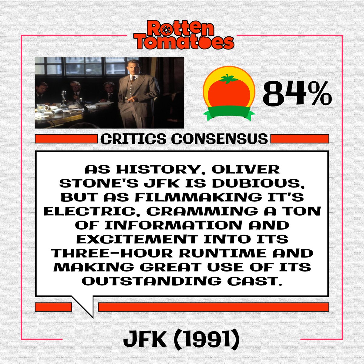 PocastNOLA's tweet photo. Have you seen #oliverstone's #jfk? What were your thoughts? Let us know in the comments below!
.
.
.
#rottentomatoes
#certifiedfresh
#fresh
#rotten
#movie
#review https://t.co/xJVUcKhiAA