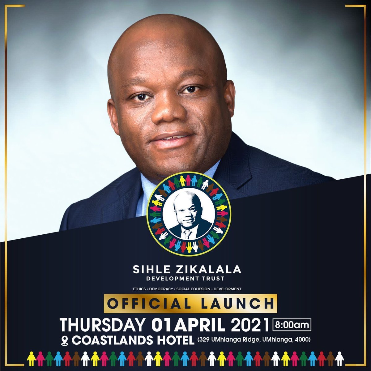 sziks's tweet photo. Tomorrow we launch the Sihle Zikalala Development Trust. 

The Trust aims to help the underprivileged and to assist SMMEs grow. 

We will also be assisting communities through strategic partnerships. 

🗓: 1 April 2021 
📍: Umhlanga, Durban. 
🕗: 8am 

#SZDevelopmentTrust https://t.co/8v6cYKylOT