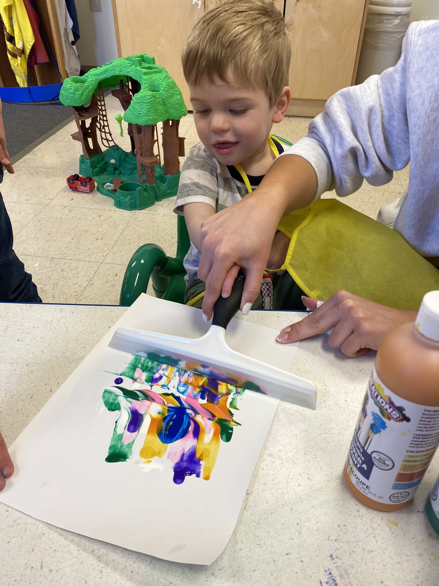 Our 2 year old artists at work making Easter art! We used a squeegee to spread paint around to make a pretty design, and then cut them out in the shape of an egg! 🐣 <a href="/CCLSChargers/">CCLS - St. Louis</a>