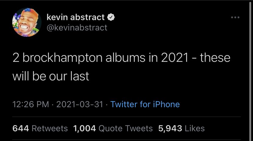DebatingHipHop_'s tweet photo. BREAKING: BROCKHAMPTON will be releasing two albums in 2021 but it will be their last albums as a group :( https://t.co/3dqgAGbwMR