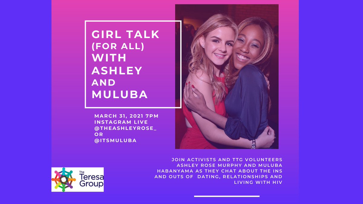 TheTeresaGroup's tweet image. Tonight! Check out our Instagram Live with @TheAshleyRose__ &amp;amp; @itsmuluba 
#PLWHIV #HIV #girltalk #HIVactivist