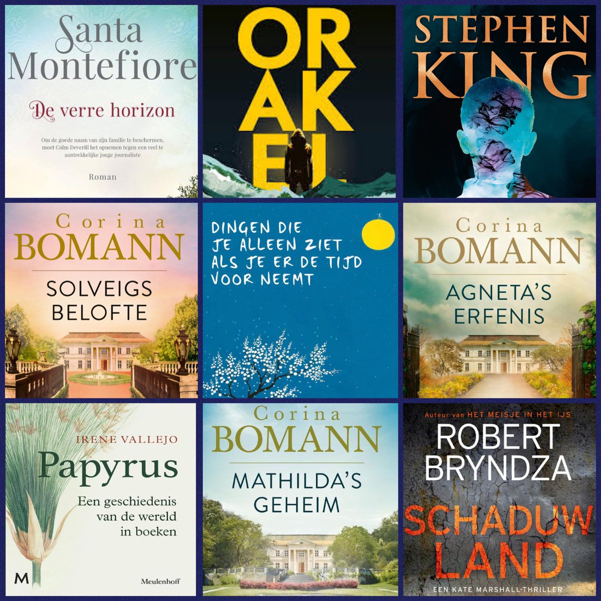 PalomaSanchez's tweet photo. ✨Negen Meulenhoff Boekerij-boeken in de Bestseller 60 deze week! ✨ #santamontefiore #thomasoldeheuvelt #orakel #stephenking #corinabomann #sunim #papyrus #robertbryndza #meulenhoff #boekerij #mooieboeken #ditmoetjelezen https://t.co/43cT5dn6Rj