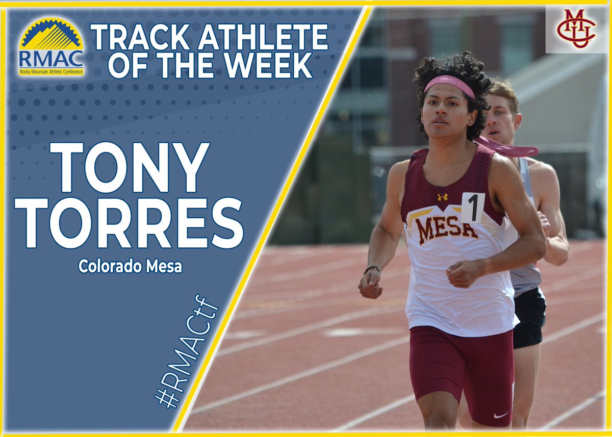 Tony Torres of <a href="/CMUMavericks/">CMU Mavericks</a> is the #RMACtf Track Athlete of the Week following his NCAA automatic qualifying time of 3:41.84 in the 1,500 meters. His flat time, ran at altitude, of 3:46.28 also broke school record. #EverythingElevated