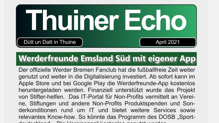ThuinerEcho's tweet photo. Das neue Thuiner Echo für April 2021 ist da:
https://t.co/AG3U55GsQp
#Thuine #ThuinerEcho #Werderfreunde https://t.co/1wdXTegc7d