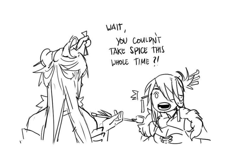 what if ningguang always eats spicy food with beidou bc beidou loves it but ningguang actually cant take spice and she just pokerfaces the whole time