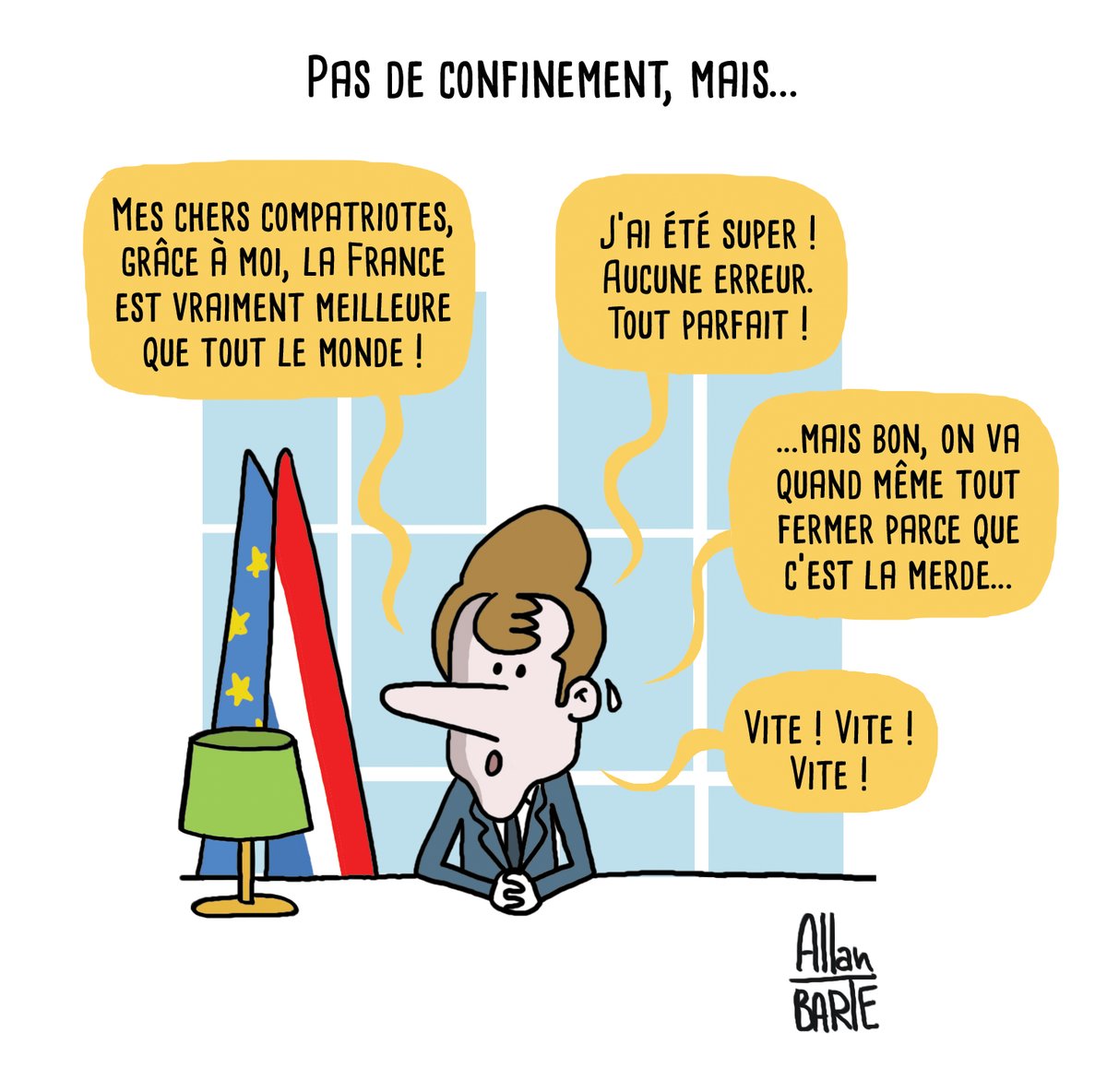 AllanBARTE's tweet photo. Tout est sous contrôle ! 
#Macron20h #Macron #confinementSaison3 #confinement3 #confinement #fermeture #fermeturedesecoles #COVID19 #allocution 

Pour soutenir la lutte dessinée : 
▶️ https://t.co/v6NlQeP3ew 😘

▶️ Source : https://t.co/EPoYSEjard https://t.co/wkpNTI6GN0