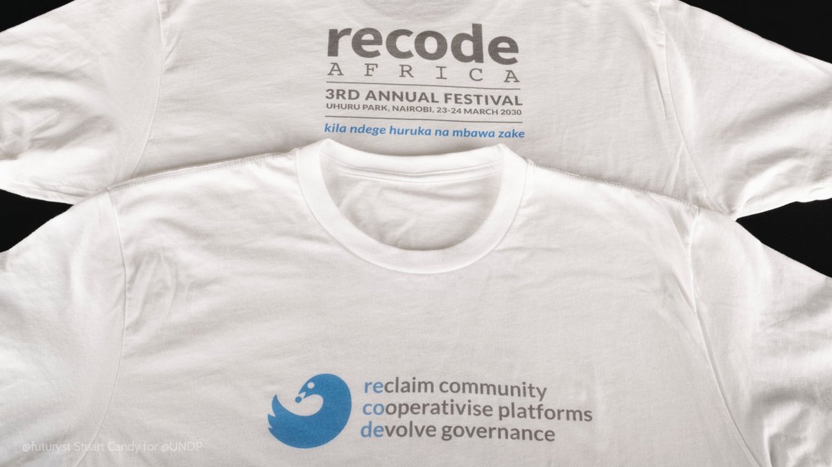 At home in Nairobi  @NiNanjira received a letter written to her as a Board Member for RECODE Africa (REclaim community, COoperativise platforms, DEvolve governance), with a T-shirt for its 3rd Annual Festival in 2030, after Twitter ownership has been taken over by users & workers.