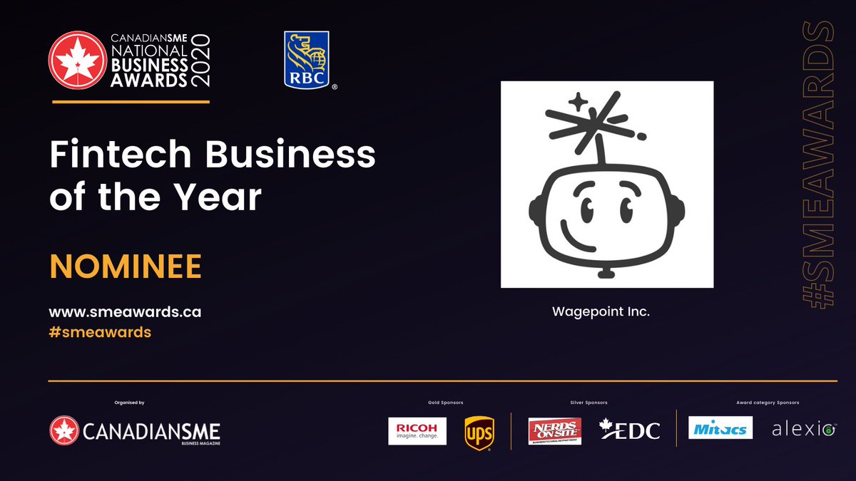 Wagepoint's tweet photo. WOW! We're super thrilled to announce that @Wagepoint is a nominee in TWO @canadian_sme National Business Awards categories this year:
🎉 Fintech Business of the Year
🎉 Customer Service Excellence
#smeawards #fintech #customerservice #Wagepoint #SMB #nominee https://t.co/VcJazggk4X