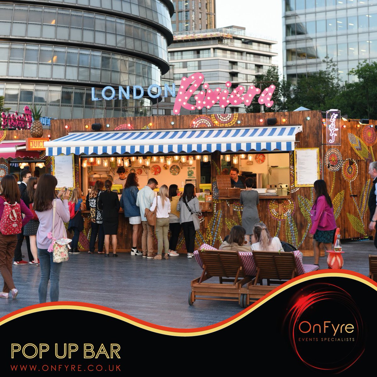 OnFyre - Pop Up Bar 🔥

We provide a flexible, premium bar solution that’s guaranteed to wow your guests and take any event or party beyond the ordinary.

Perfect if you're looking for a wedding bar hire, mobile cocktail bar hire or a portable bar.

🎉 onfyre.co.uk 🎉