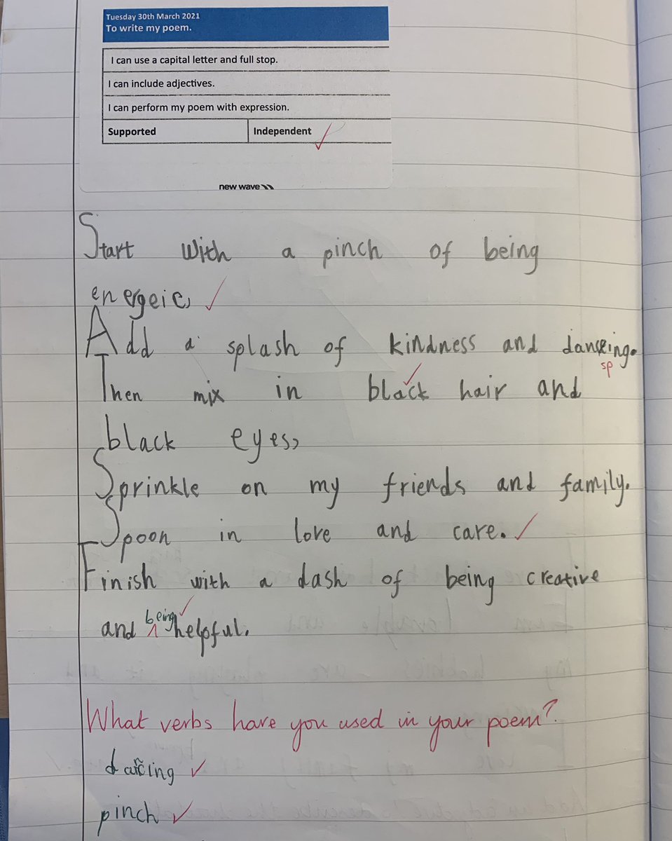 MorganBoon3's tweet photo. Read this fantastic poem written by a child in Year 1 as part of our ‘Recipe of Me’ project! #year1 @woodberrydownN4 @NewWaveFed https://t.co/HeOVEPGaR2