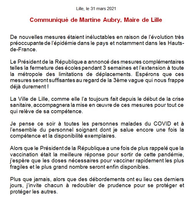 Face à l’augmentation très préoccupante de l’épidémie de #COVID19, le Président de la République a annoncé de nouvelles mesures que nous appliquerons évidemment. Espérons qu’elles seront suffisantes et que la vaccination va enfin s’accélérer !