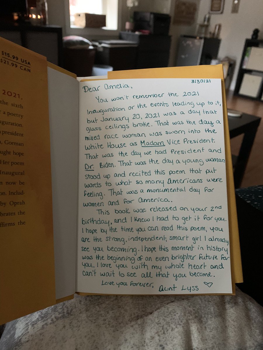 Lissy_Rae13's tweet photo. Dear @KamalaHarris
Thank you for shattering ceilings and showing little girls anything is possible. 

Dear @DrBiden 
Thank you for being a proudly educated woman who uses knowledge for good.

Dear @TheAmandaGorman 
Thank you for allowing me to get this as a keepsake for my niece. https://t.co/xyJNq8EXv9