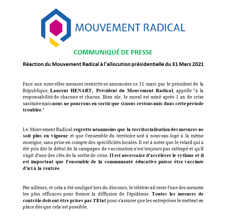 PartiRadical's tweet photo. Réaction du @MvtRadical et @LaurentHenart à l'allocution d'@EmmanuelMacron 
https://t.co/2ndBEIlPaK https://t.co/jdrmLDVBRM