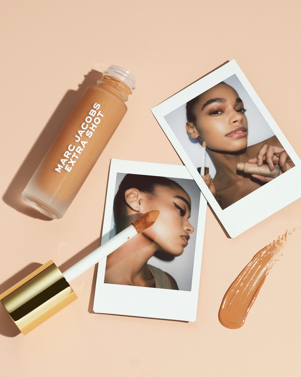 Take it creamy and make it a double. #ExtraShot works double time as a foundation and concealer. Focus full, creamy coverage where desired or blend out for visibly smoother, even skin. 

Artistry by: <a href="/Morgane_Martini/">Morgane</a>
#MarcJacobsBeauty