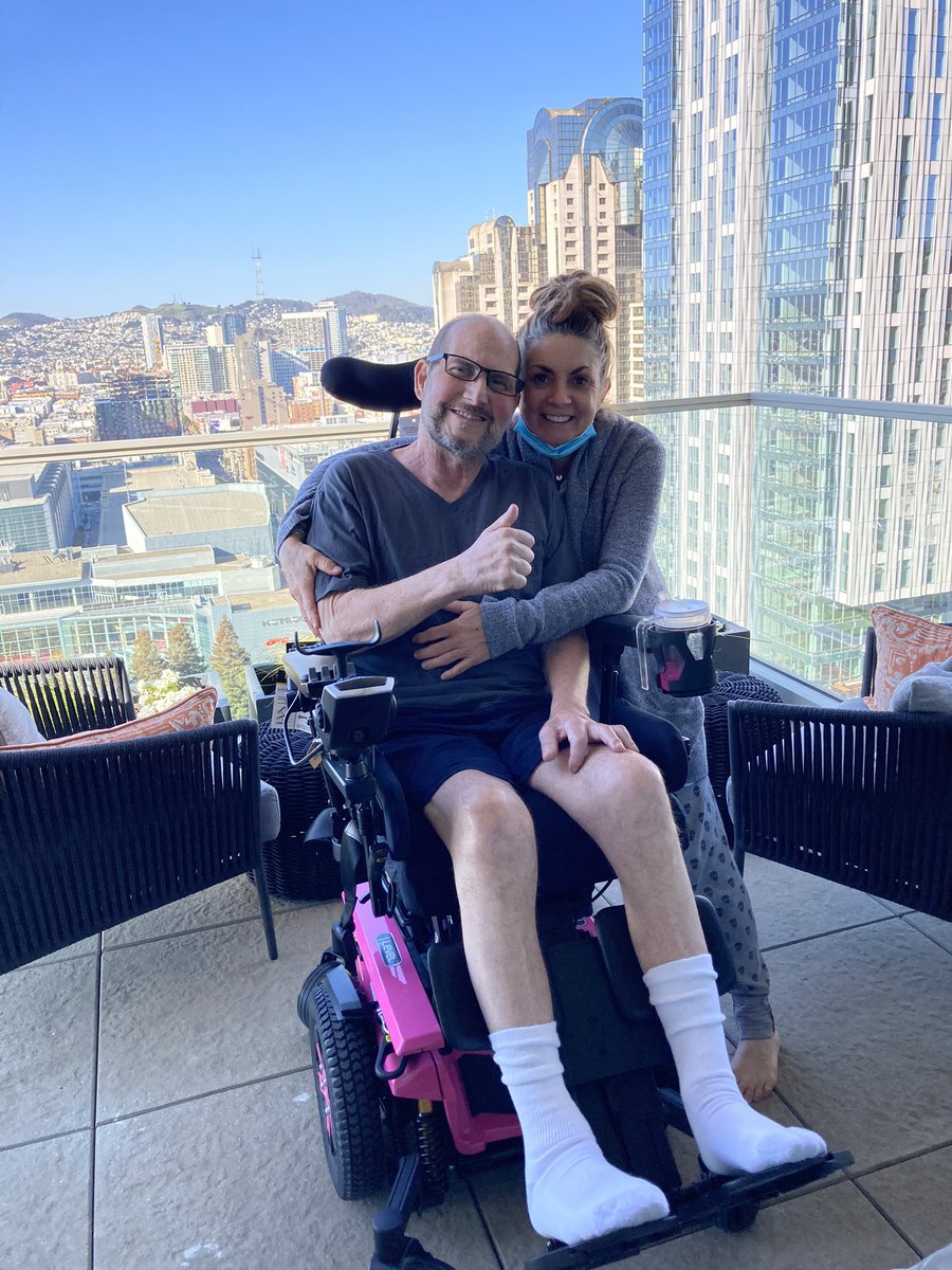 SarcomaNinja's tweet photo. Dan received his custom wheelchair this am.  #pinksocks 💕. Look at the color he chose!  We will never forget the ❤️ and support from @nickisnpdx and the #pinksickstribe   Dan is in the middle of emergency radiation  @UCSFCancer 🙏🏻Dr. Ross Okimoto @KristenGanjoo @StanfordCancer https://t.co/jaeloRYfQQ