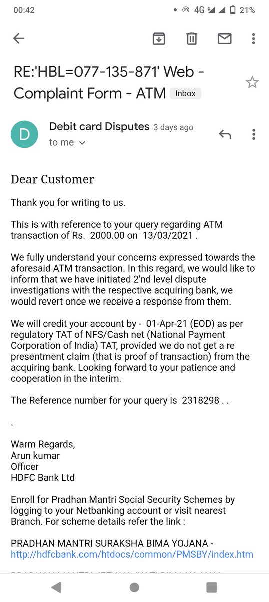 cjsikka's tweet photo. Dear Team Still not getting my money refund in my account , not getting even a single call from your bank , this is very bed experience with HDFC bank @HDFC_Bank @HDFCBank_Cares #Sashidharjagdishan https://t.co/ByTH3EG10R