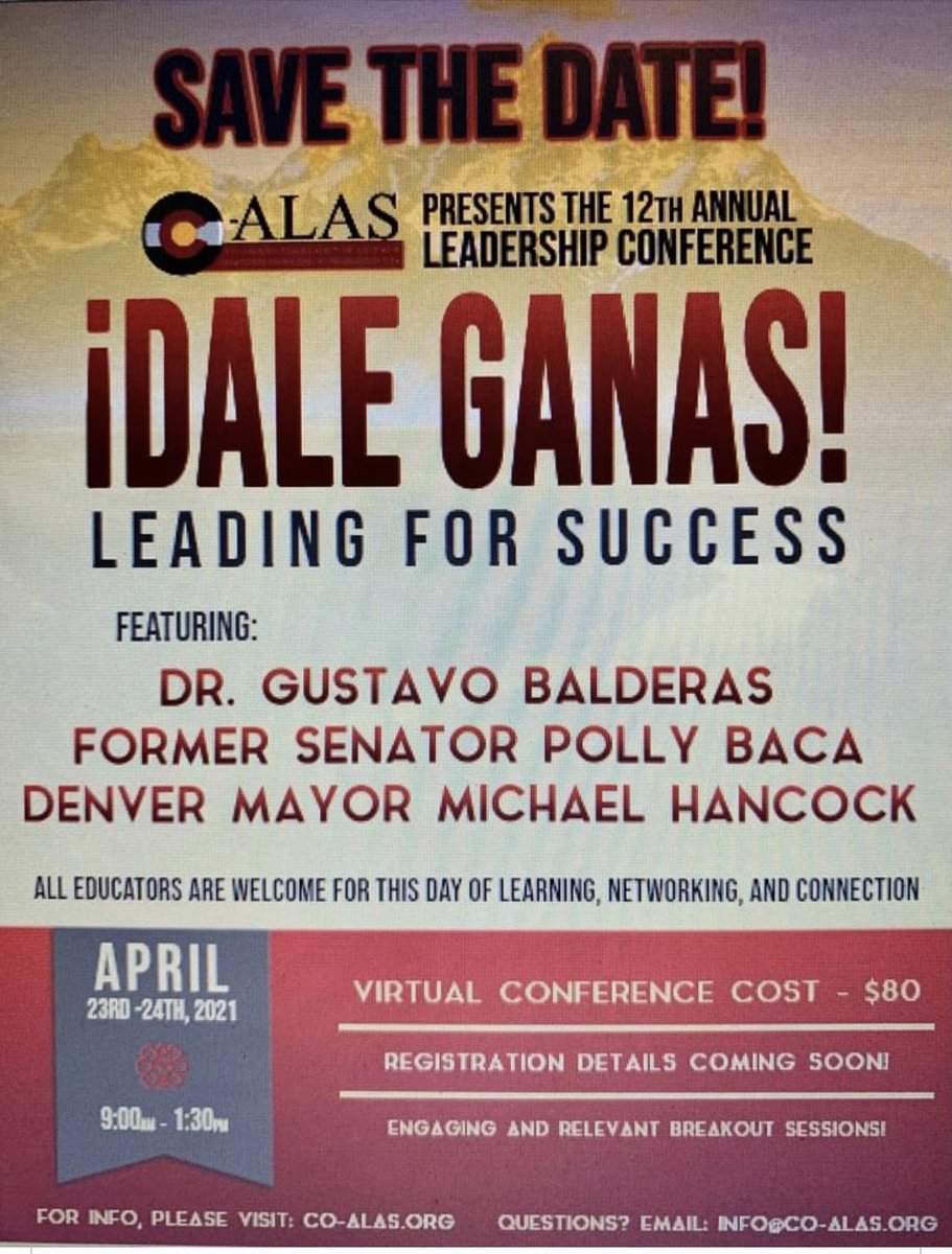 ** CO-ALAS Spring Conference **
    REGISTRATION IS NOW OPEN!!!
Visit co-alas.org to register! Multiple sign ups will get a discount.
Please join us for the 12th annual conference. 
#education <a href="/ALASEDU/">ALAS National</a>