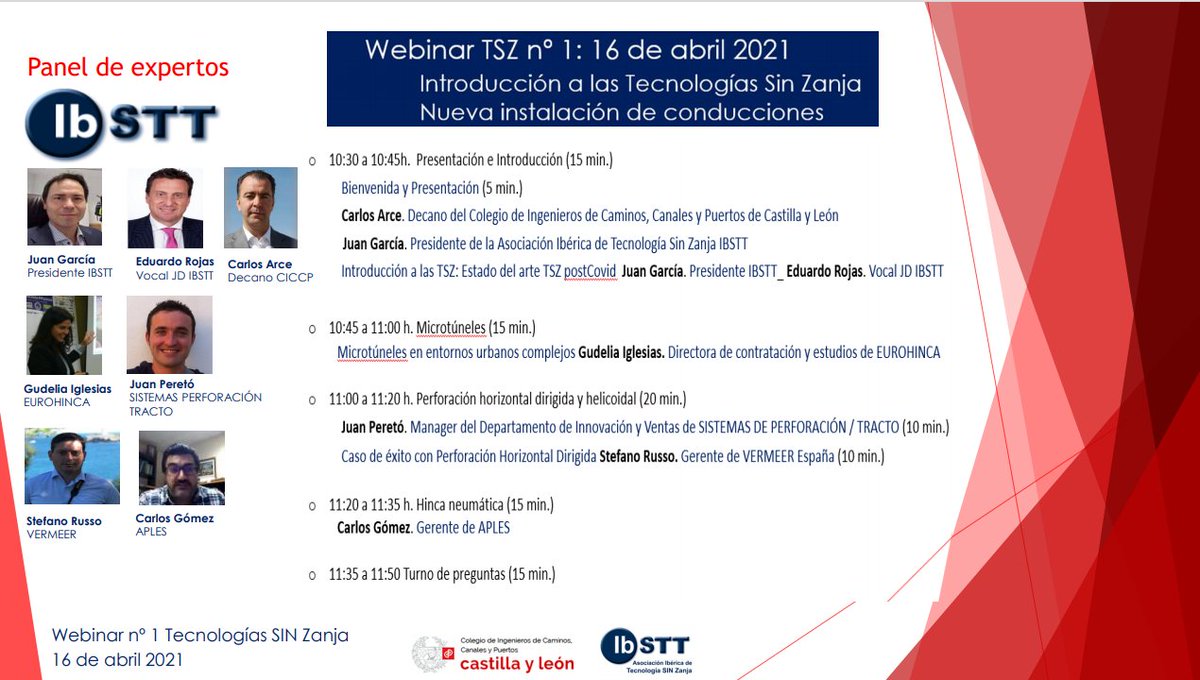IBSTT's tweet photo. 📆16 de abril a las ⏰10.30 h. C.Arce @caminos_cyl, J. Garcia @IBSTT, E.Rojas #Licuas, G.Iglesias #Eurohinca, @JuanRafol @sperforacion, S.Russo #Vermeer, C.Gómez #Aples #webinartsz #TecnologiasSinZanja #TecnologiaSINzanja #IBSTT #CICCP #CyL. Inscríbete 👉https://t.co/VpdiMqhY5Z https://t.co/onUTSvJQ8O