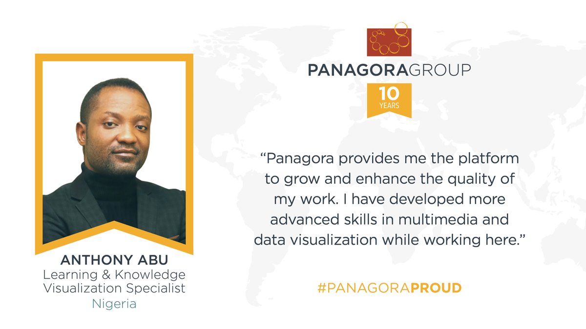 PanagoraGroup's tweet photo. Anthony Abu, our learning and knowledge visualization specialist in Nigeria, is #PanagoraProud to make our world a better place for good. #10YearsForGood #globaldev 
https://t.co/3Pisi3CXdT https://t.co/B5YOMp0SE9