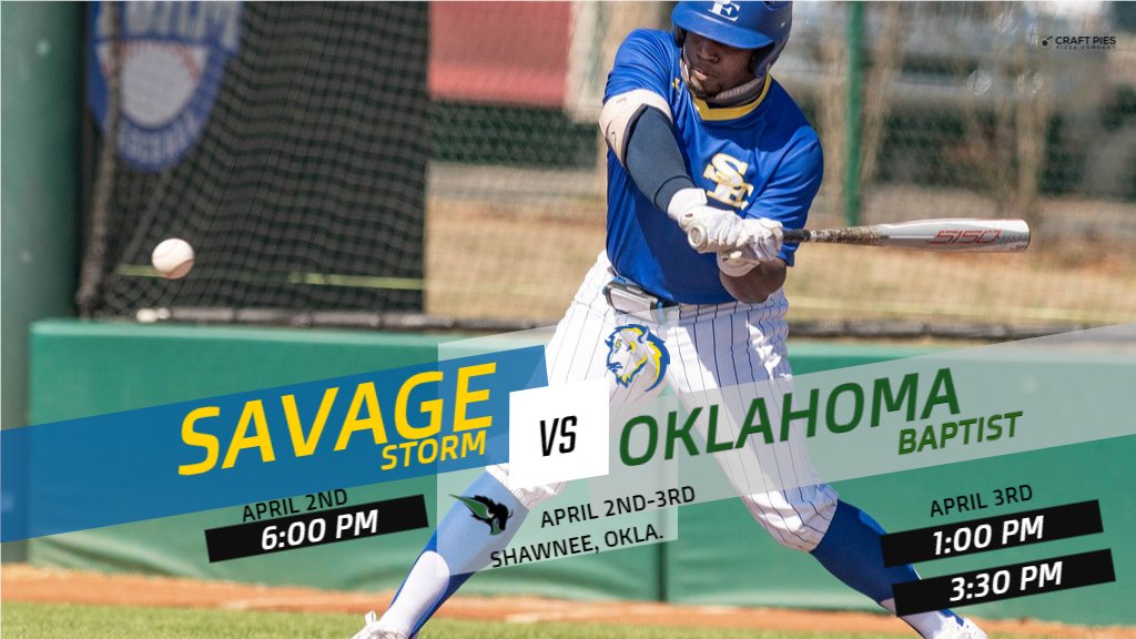 ⚡️⚡️GAME DAY⚡️⚡️

 Savage Storm Baseball heads to Oklahoma Baptist for tonight's game! 

🆚Oklahoma Baptist
📍Shawnee, OK
⏰ Friday @ 6:00PM | Saturday 1:00 &amp; 3:30 PM

#TakeCover