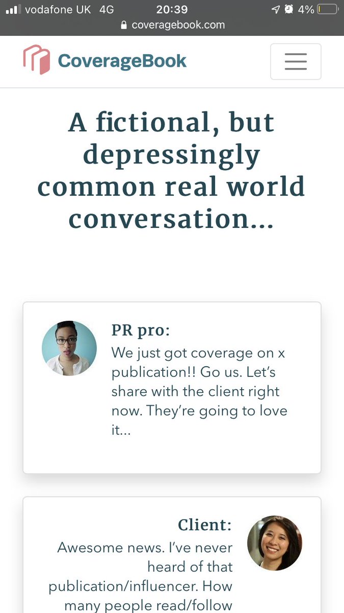 #PRmeasurement grumble. I do wish more people would stop inferring that a publication/influencers total audience is the sum of how many people might see that coverage.  It's not. Here is the problem &amp; my team's attempt at a solution... coveragebook.com/for/credible-r…