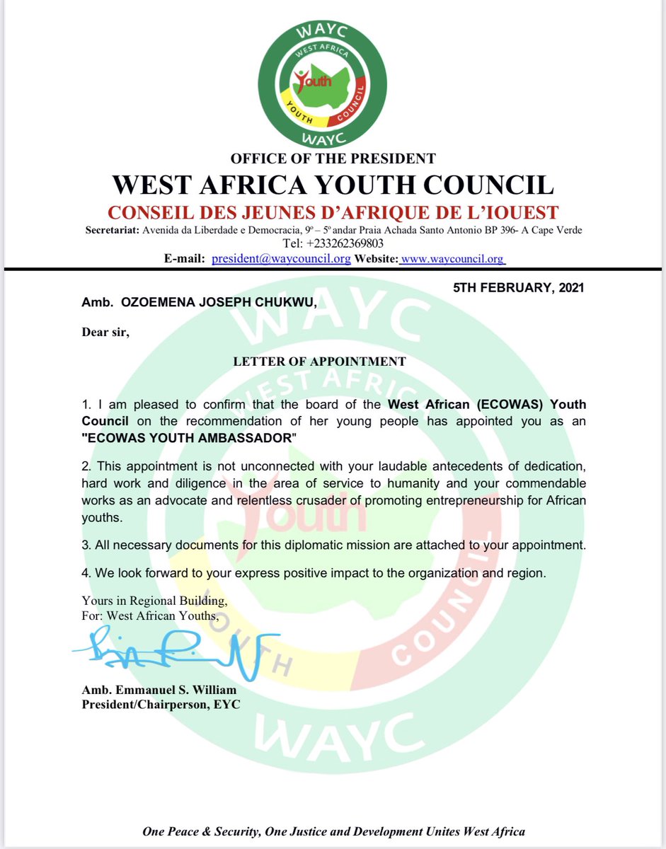 ozo_chukwu's tweet photo. “There are no boundaries with and ounce of hope.”

It’s with great pride and honor that I will continue to be a great Ambassador for ECOWAS and my society.

With great privilege entails responsibility and may we not stray from this mindset.🙏🏽 https://t.co/Lgfc7AnE4e