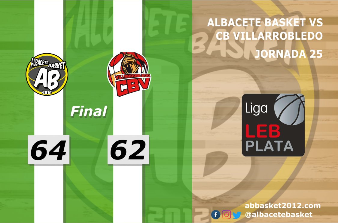 AlbaceteBasket's tweet photo. 💥Final del partido💥
@AlbaceteBasket 64🆚62 @CBVillarrobledo 

Increíble remontada!!!! Esto es más que un equipo, es una familia que lucha unida hacia la victoria💪🏼
Buen partido y buen viaje de vuelta a Villarrobledo👏🏼
#GreenLove #Ruidoparqueruido
#Ahoramasjuntosquenunca https://t.co/PmxjlsrDsH