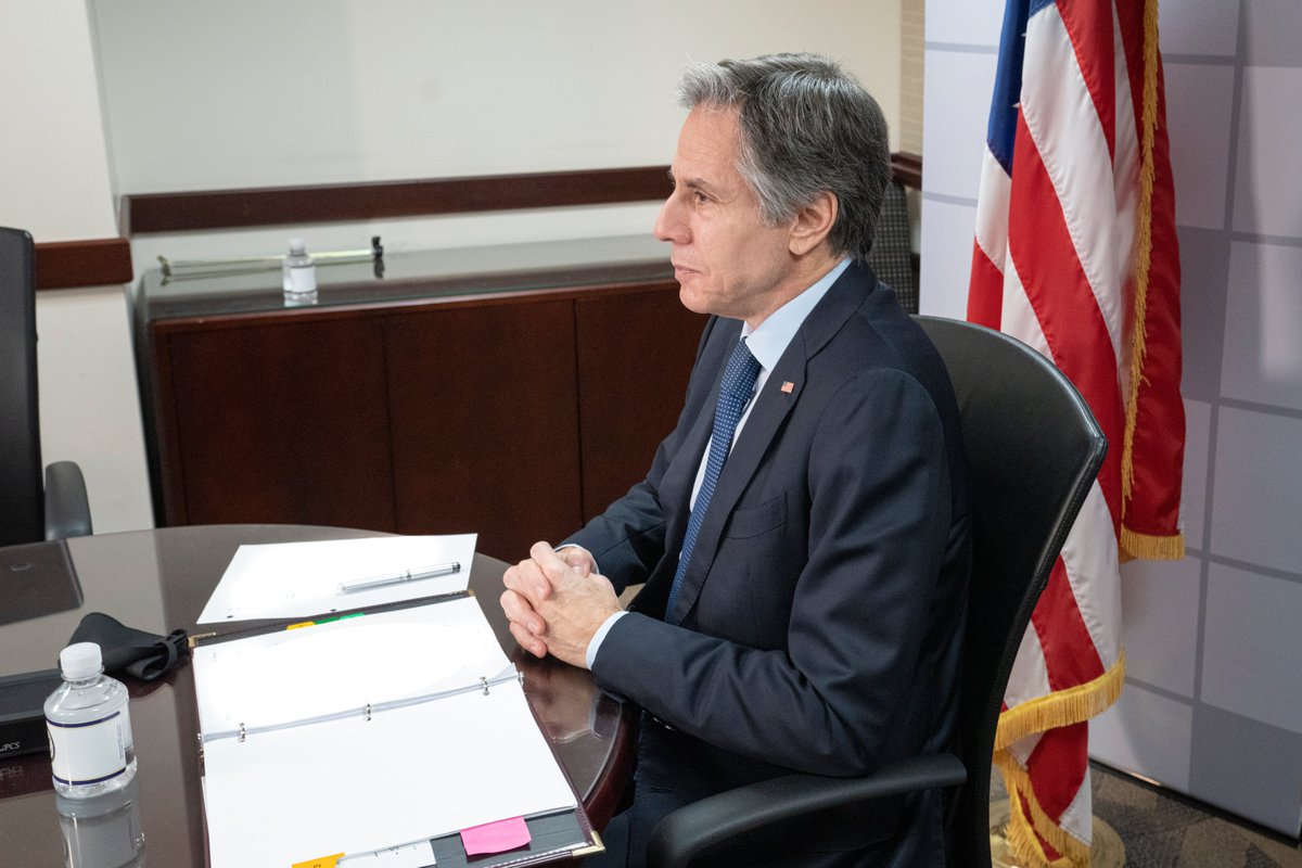 SecBlinken's tweet photo. Proud to join distinguished colleagues at today’s @MCCgov Board of Directors meeting. Acting MCC CEO Mahmoud Bah and @MCC_DCEO discussed the agency’s plan to tackle the most stubborn constraints to growth by leveraging policy reform and private sector partnerships. https://t.co/OcaUa8WmOx