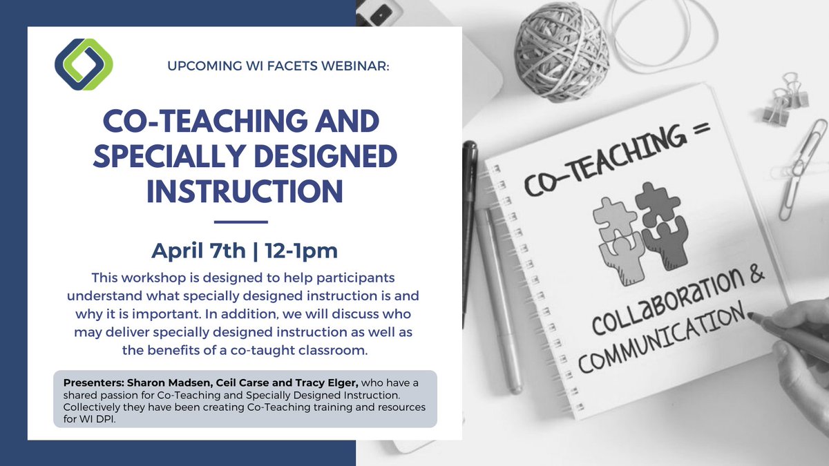 wifacets's tweet photo. Please join us for a free webinar where we will discuss what Specially Designed Instruction (SDI) is and where your child may receive #SDI and the benefits of a co- taught classroom. #WisconsinDPI
Wednesday, April 7 | 12:00-1:00pm
REGISTER NOW: https://t.co/UE1BKM3t3Q https://t.co/mN6R62f9pT