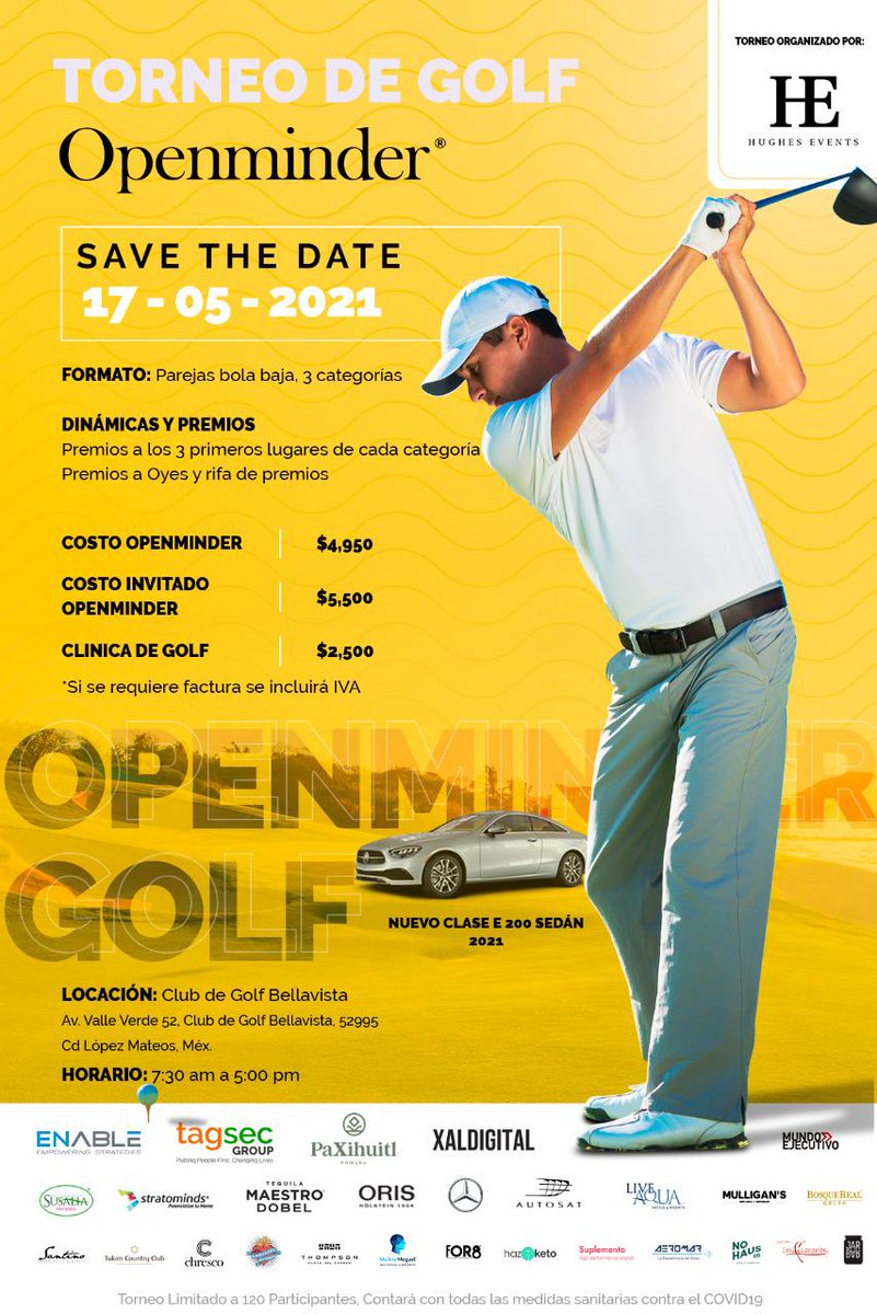 MundoEjecutivo's tweet photo. ¡No te quedes fuera del Torneo de Golf #Openminder!
Adquiere tu entrada y participa por uno de los increíbles premios a los primeros 3 lugares de cada categoría.
📅 17 de mayo de 2021
¡Consulta los detalles aquí! 👉🏻 https://t.co/eNXYmDVjW3 https://t.co/vKK0Om7djO
