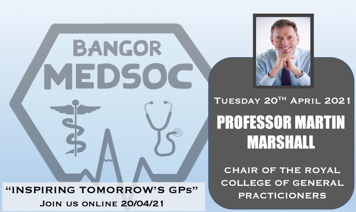 MedSocBangor's tweet photo. Delighted to be able to to invite 
 @MartinRCGP to give our students a talk which we’re sure will be extremely insightful. Join us on the 20th April!

Register in advance using: https://t.co/v2pZK1F2k1 https://t.co/qgCyCJmHZJ