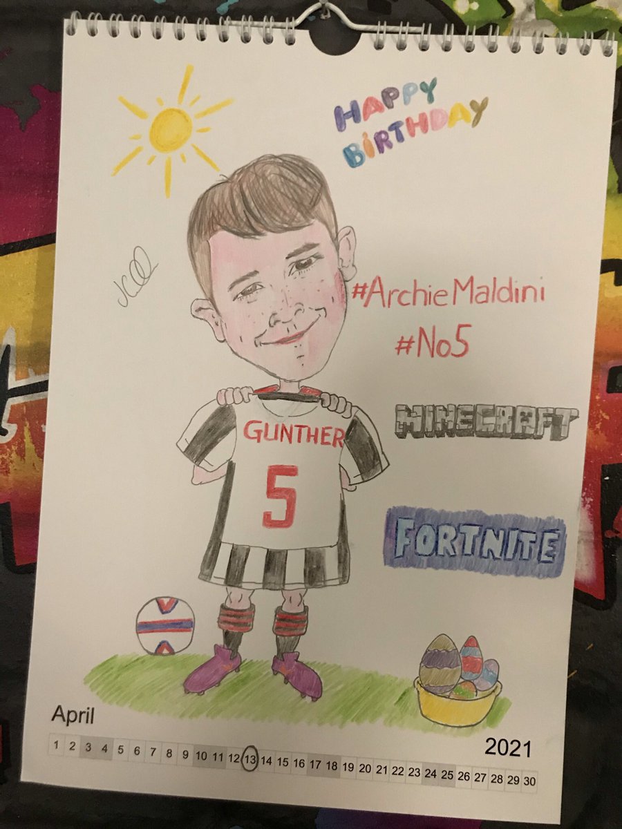 TheJohnGunther's tweet photo. #ArchiesCalendar #myboy #archiemaldini @FlintTownFC @ptfcseasiders @PTownAcademy #footballcaricature #monthofapril https://t.co/k0frdUACsY