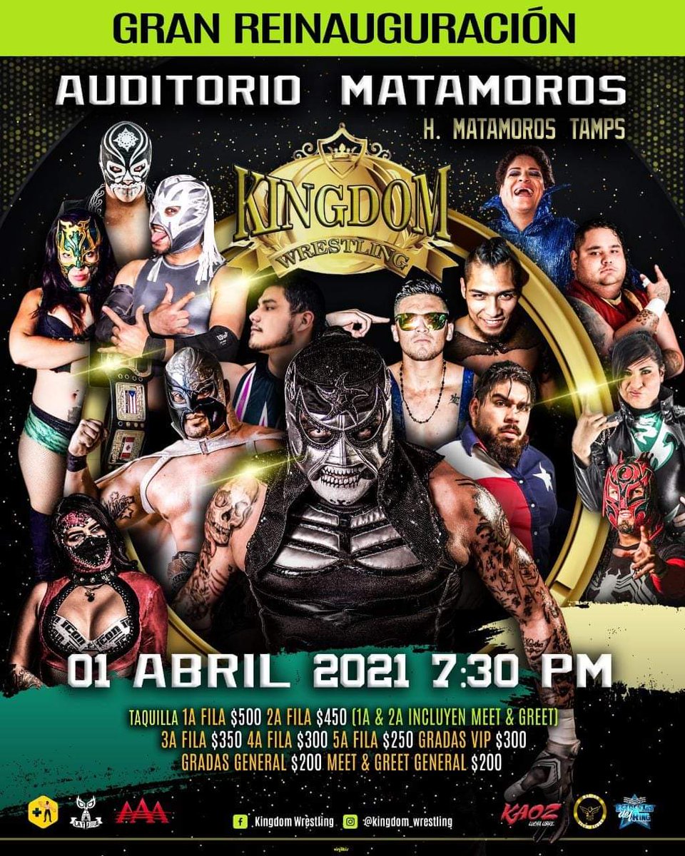 LaTijeraLucha's tweet photo. Mañana 0️⃣1️⃣ de abril 19:30 horas, el #AuditorioMatamoros revivirá su época de gloria de la mano de #KingdomWrestling, con la reinauguración de la "Arena que vale oro:
🔥 Cero miedo por el Oro @PentagonJunior & #TonyTexano 🆚️ #PanteraBlanca & #Genesis y más!!
#latijeraluchalibre https://t.co/UsSysAqDFP