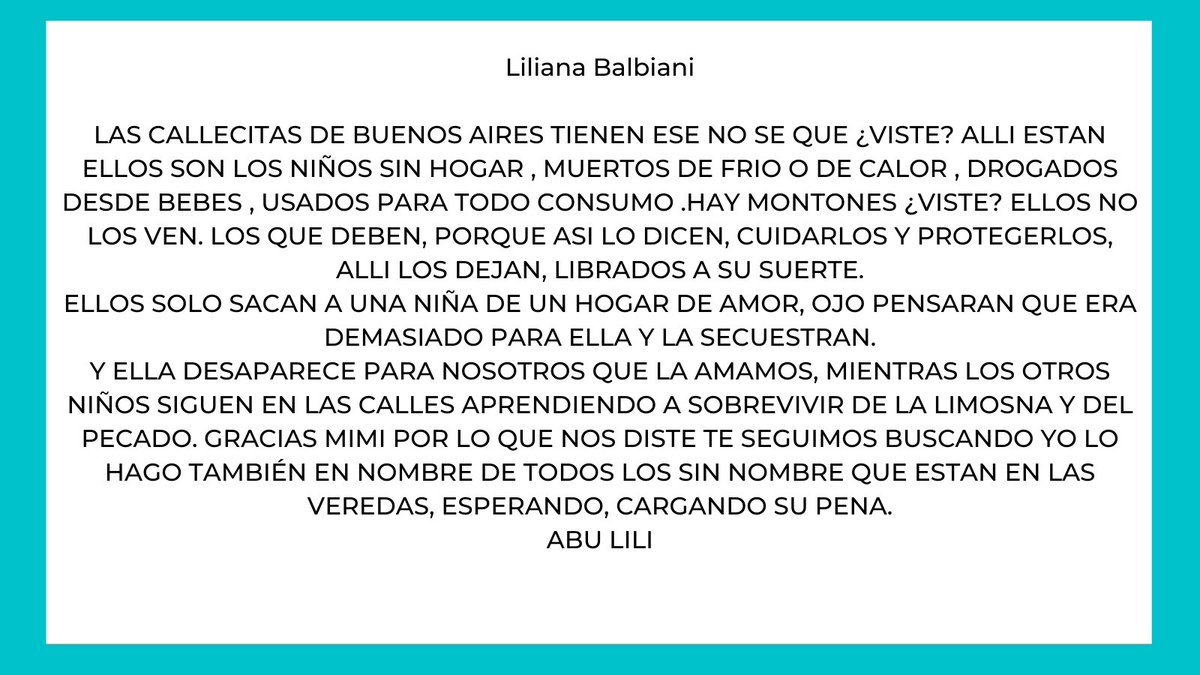 Segunda carta de la abu Lili, abuela de Mimi.
<a href="/marceloikonikof/">marcelo ikonikoff</a> <a href="/AnaBertone5/">Ana Bertone</a> <a href="/barilirodolfo/">Rodolfo Barili</a>
<a href="/Facundo_Arana/">Facundo</a> #devuelvanamimi #quevuelvamimiacasa