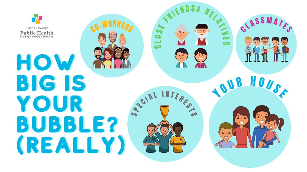 hcphtx's tweet photo. We hate to burst your bubble but, your bubble is much larger than you might think. Be open and honest with members of your #socialbubble. Set rules! Continue to wear your mask; practice social distancing; wash your hands regularly and get vaccinated when you can! https://t.co/GL3hgHRcNx