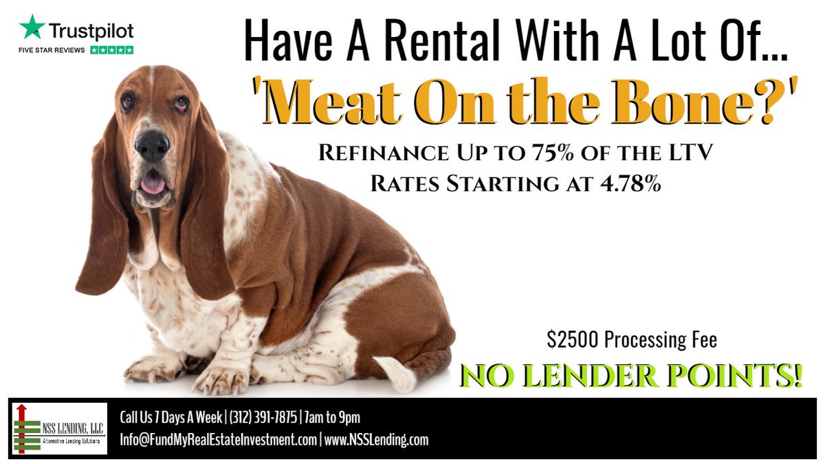 NSSLending's tweet image. Get The Money You Deserve Out of Your Rental Property
Check Us Out! trustpilot.com/Review/NSSLend…
Call 7 Days A Week (312) 391-7875
#cashoutrefinance #realestateinvesting #buyandhold