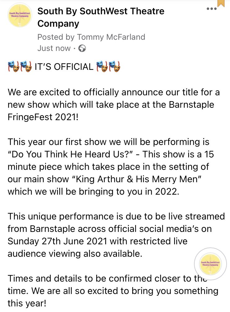 SBSWTheatreCo's tweet photo. Hello! Theatreland! We have an announcement!! #theatre #newshow #fringefedt #theatrefest https://t.co/MN8Br2d5Ig