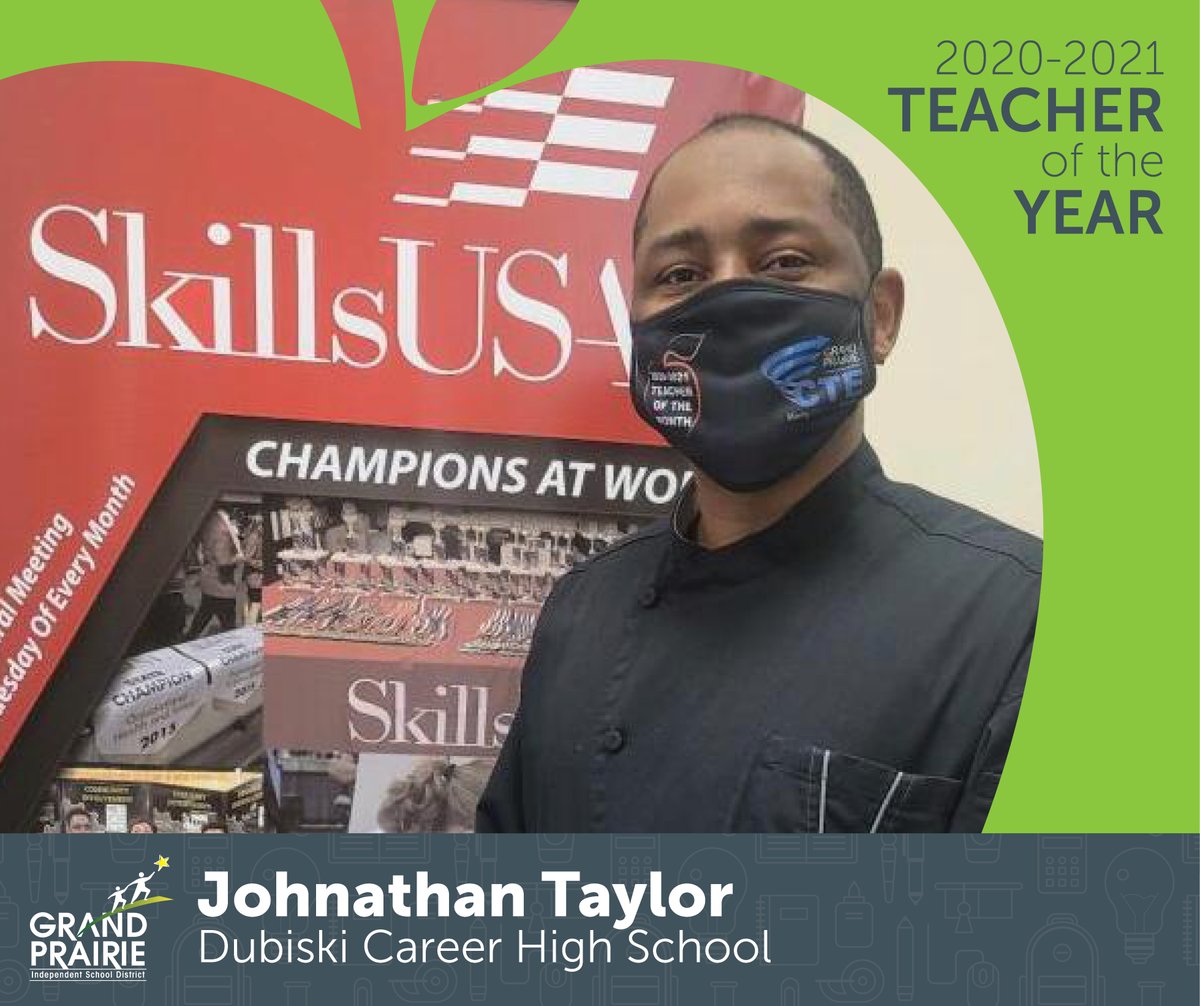 GPISD honors our campus Teachers of the Year. 

Johnathan Taylor
Dubiski Career High School

#WeAreGPISD #teacheroftheyear