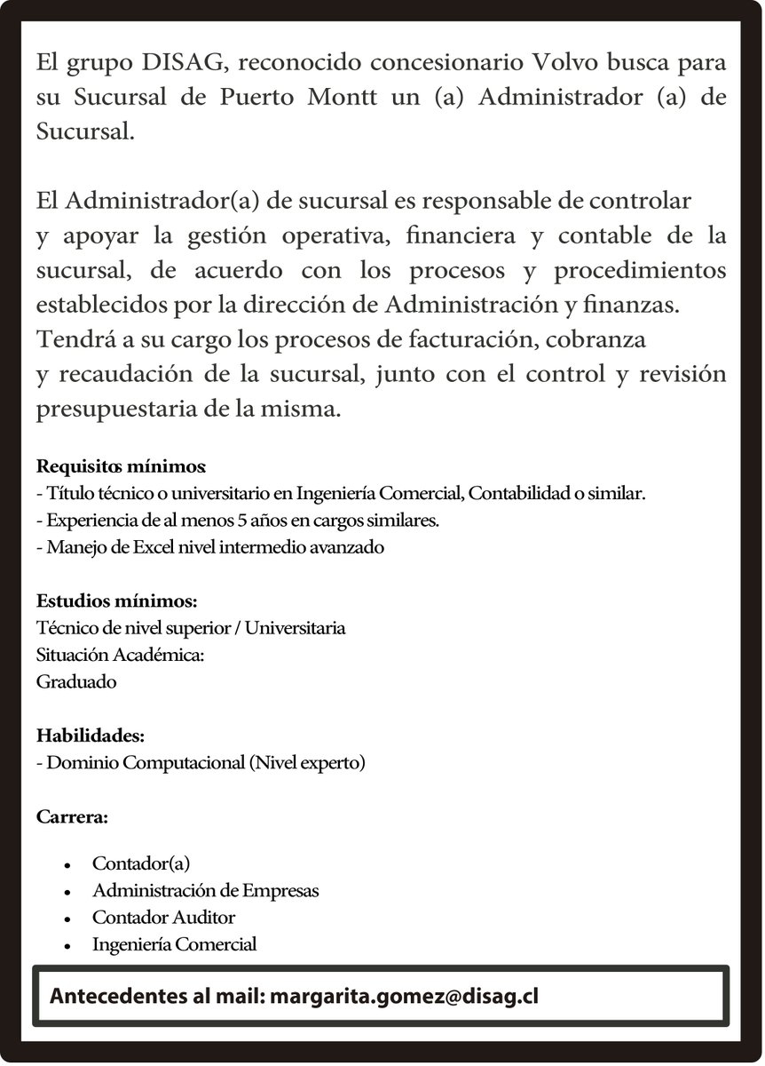 Oportunidad laboral en Puerto Montt