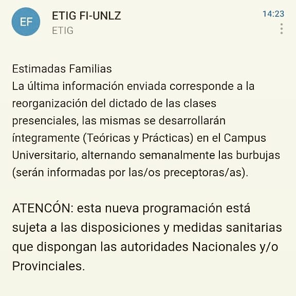 Gracias x el apoyo!! Nos anunciaron desde #etig que aumentan las horas presenciales. Gracias @lanacionmas @PRossiOficial @populardiario @eldiariosur @PadresLomas 
Sin ustedes no hubiera Sido posible
@UNLZoficial #ClasesPresenciales2021