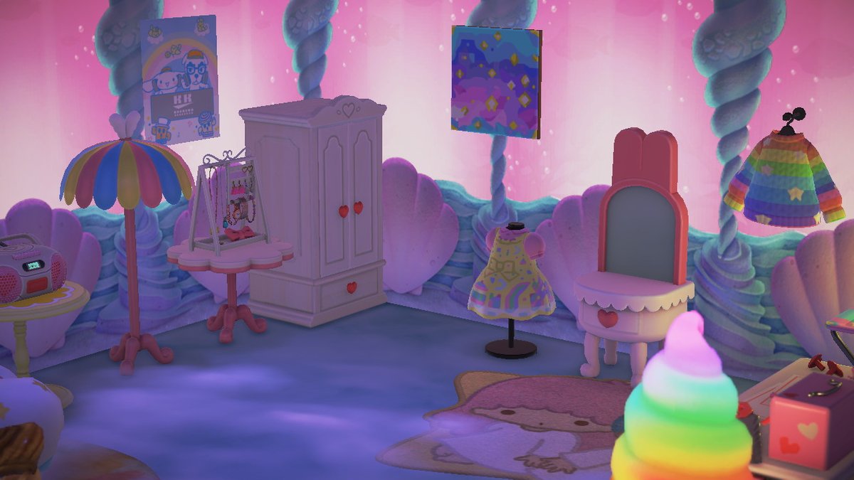 BunE_Bot's tweet photo. redid my bedroom with a bunch of the sanrio items :3 wanted it to feel like a dream #AnimalCrossing #ACNH #NintendoSwitch https://t.co/XWCJ4mBUQ3