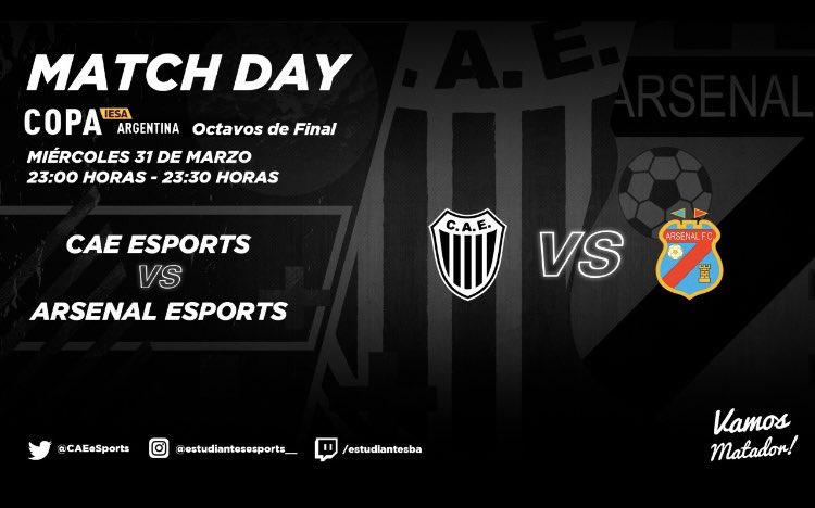 8avos de final de Copa Argentina.

23:00 y 23:30 🆚 <a href="/ArsenalfceSport/">Arsenal eSports 🇨🇩</a> 

#vamosmatador🖤🤍🙌🏽