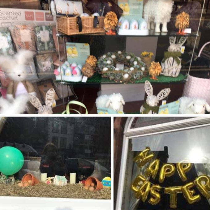 rattycastle's tweet photo. #buylocal #Penrith has made such an effort to cheer what shoppers there are !#Cowpers chemist and the @georgehotel #HappyEaster https://t.co/2IJ44aiE5Z
