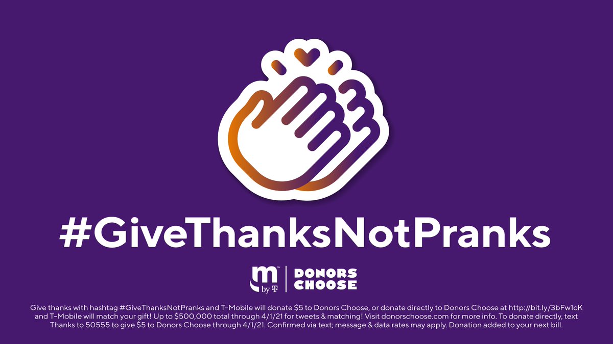 Thank you. And thank you. And 
thank you. Oh, and thank you too!

Text THANKS to 50555 to donate $5
to <a href="/DonorsChoose/">DonorsChoose</a> 

#GiveThanksNotPranks