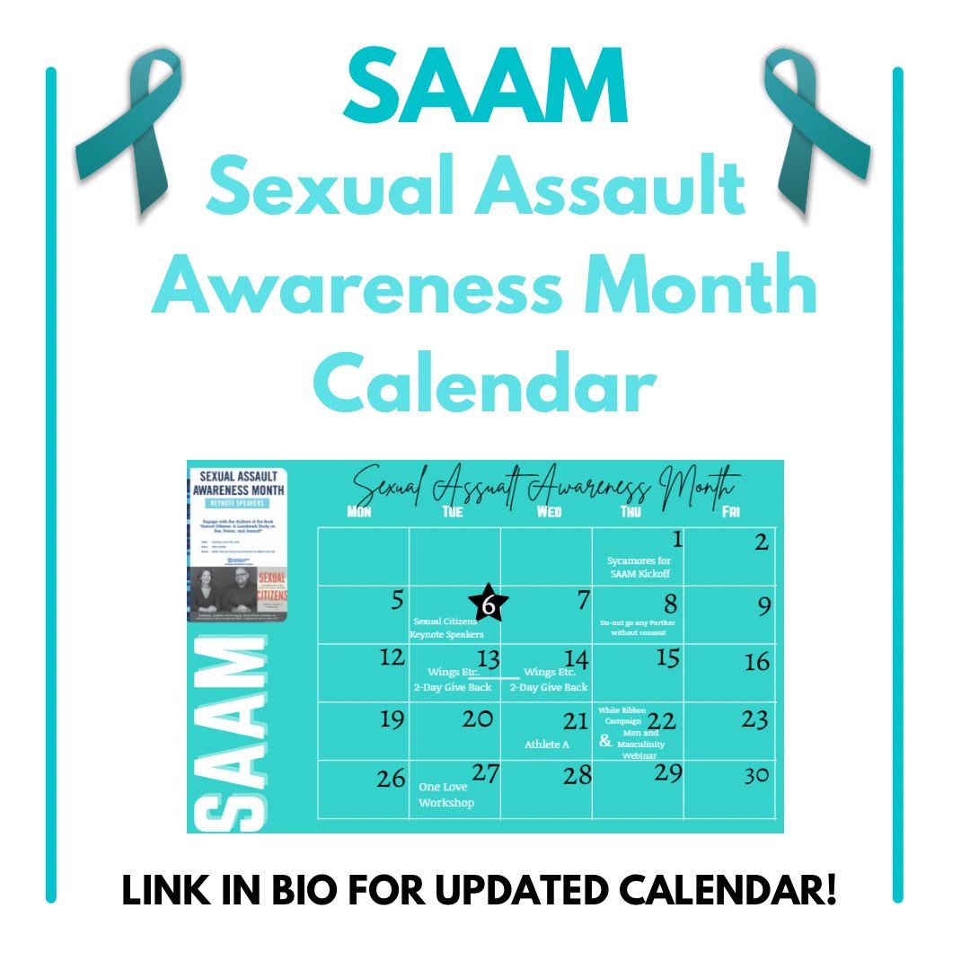 Click on our Linktree in our bio to see our Sexual Assault Awareness Month event calendar. All of our dates and times for events of the month will be found there!