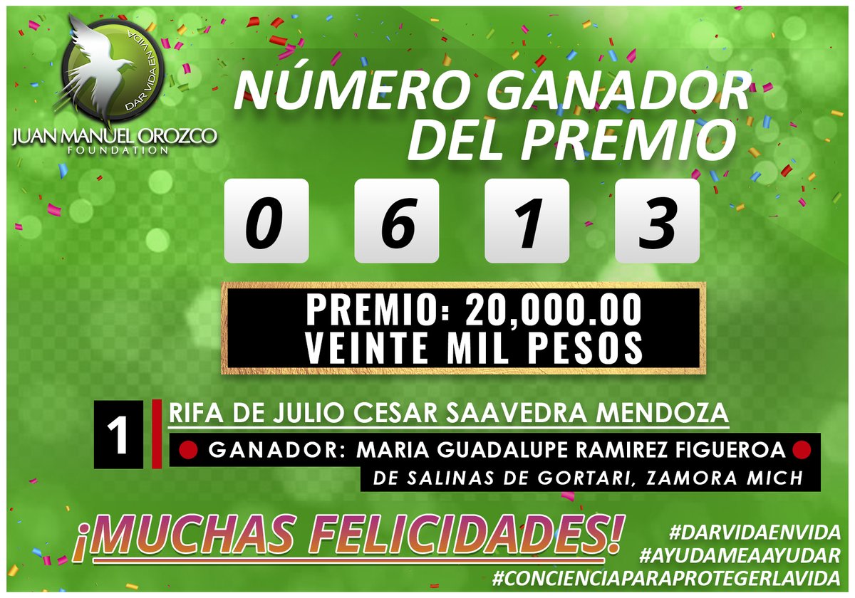 FoundationJMO's tweet photo. ‼‼ Juan Manuel Orozco Foundation Anuncia al Ganador de la Rifa de #JulioCesarSaavedraMendoza.‼‼
Premio: 20,000.00 Pesos💰✨‼
Número Ganador: 🌟 0613 🌟 🎉🎊
∎ Ganador: Maria Guadalupe Ramirez Figueroa
Muchas Felicidades al ganador@ 👏👏👏 🙌✨🎉🎊
#DARVIDAENVIDA💖 https://t.co/48Ffgcp0xW