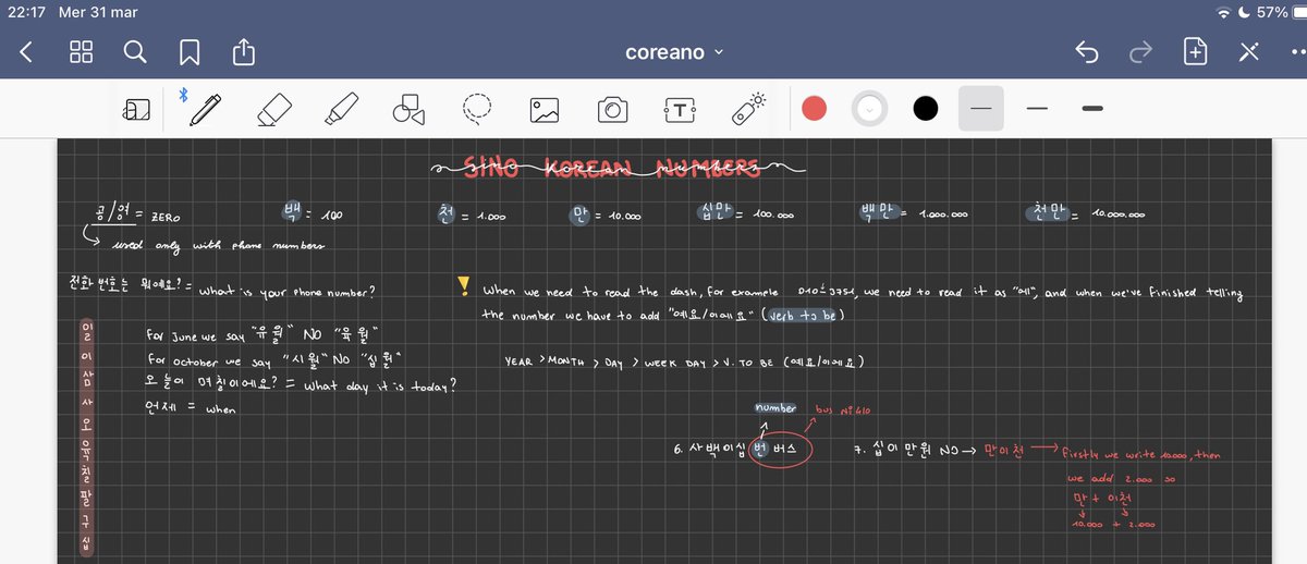 watermelonboba's tweet photo. 🇮🇹 + 🇬🇧 translated notes from today’s lesson~ 
some basic explanations for sino korean numbers🤓
#studytwt #langtwt #studykoreantwt #한국어 https://t.co/Z5dcusVOeO