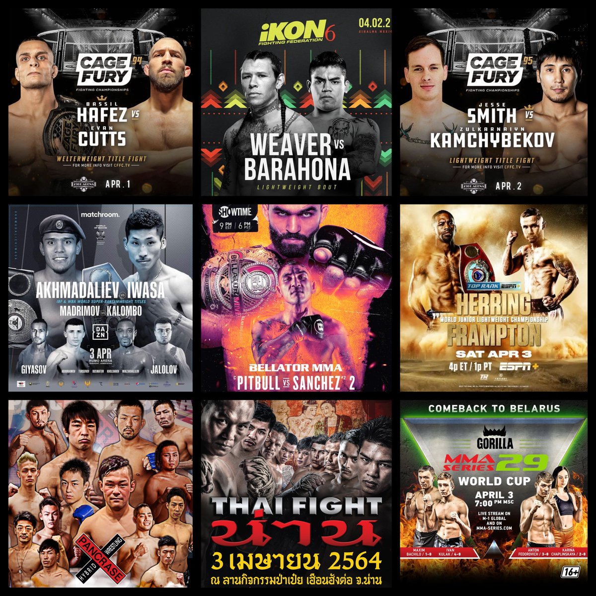 Grabaka_Hitman's tweet photo. Live Combat Sport Schedule: 4/1 - 4/4

Complete schedule w/ free live streams &amp; fight cards here: https://t.co/Zk06UXec3l https://t.co/zeEMJwO3Gl